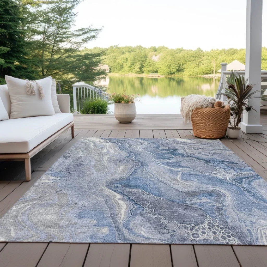 LOOMLAN Rugs Caelara Blue Washable Indoor-Outdoor Rug