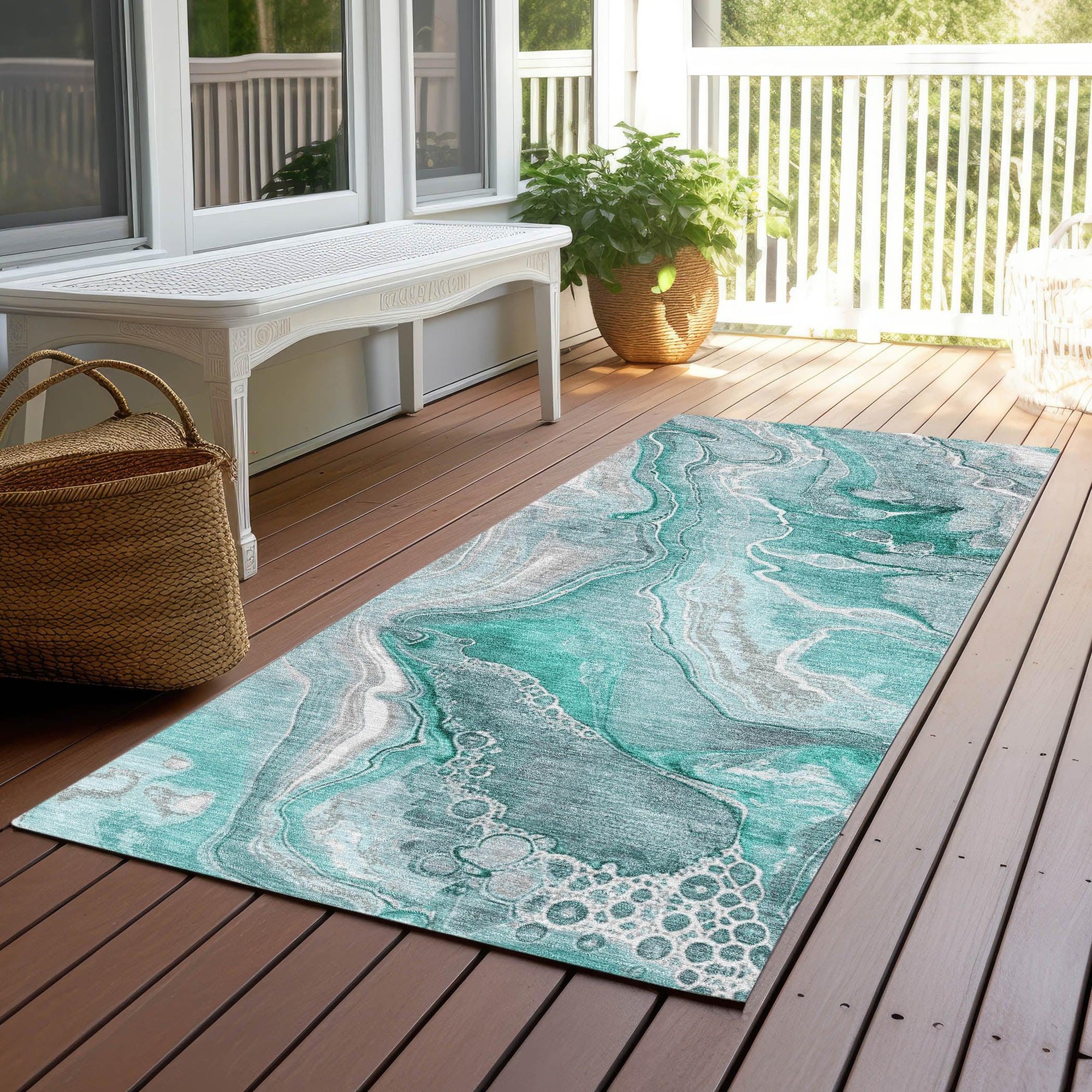 LOOMLAN Rugs Caelara Teal Washable Indoor-Outdoor Rug