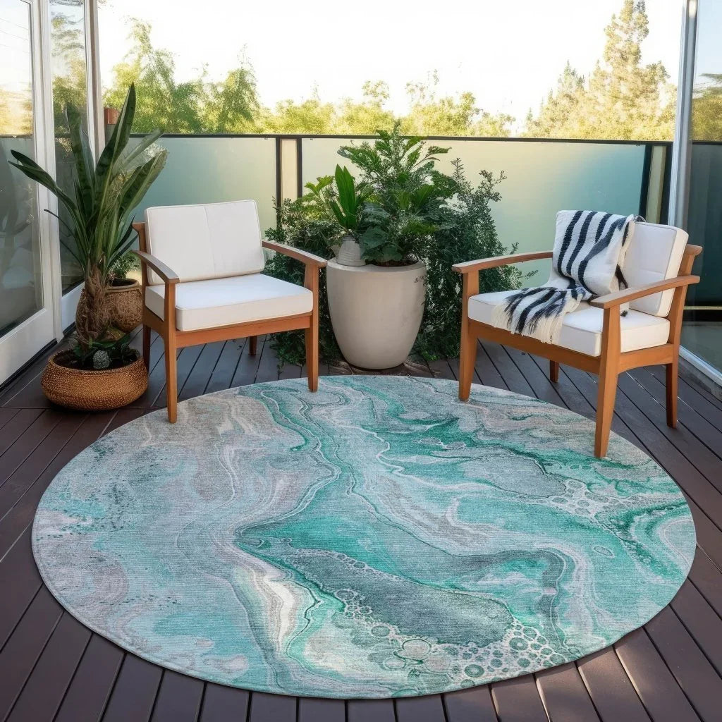 LOOMLAN Rugs Caelara Teal Washable Indoor-Outdoor Rug