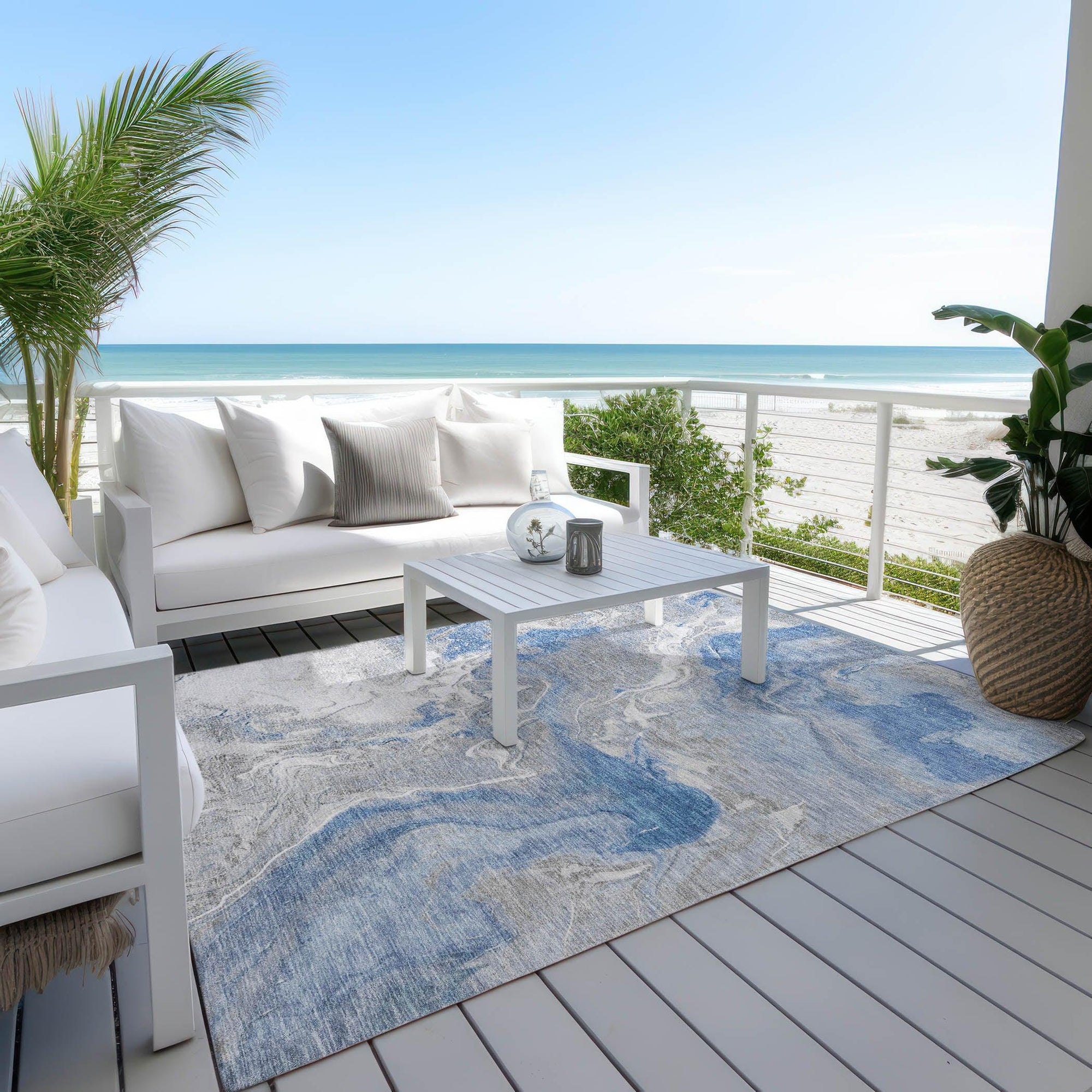 LOOMLAN Rugs Caelaris Blue Washable Indoor-Outdoor Rug