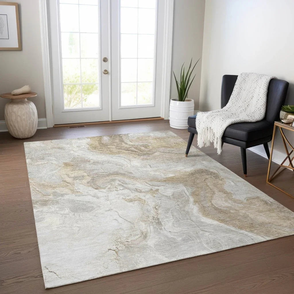LOOMLAN Rugs Caelaris Ivory Washable Indoor-Outdoor Rug