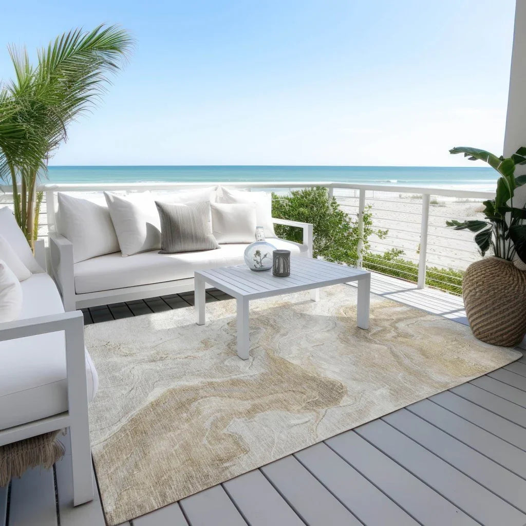 LOOMLAN Rugs Caelaris Ivory Washable Indoor-Outdoor Rug