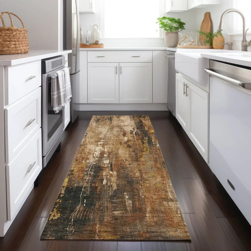 LOOMLAN Rugs Caelion Brown Washable Indoor-Outdoor Rug