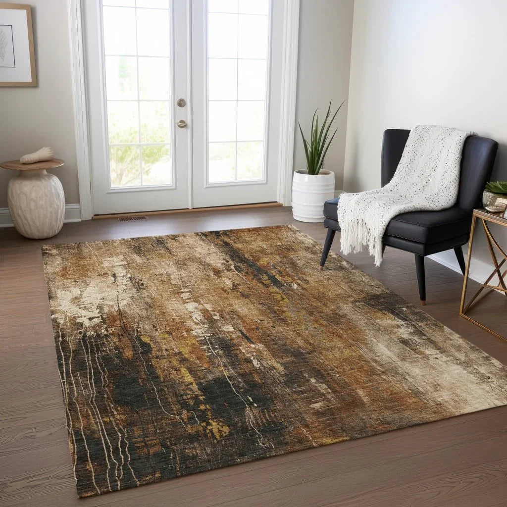 LOOMLAN Rugs Caelion Brown Washable Indoor-Outdoor Rug