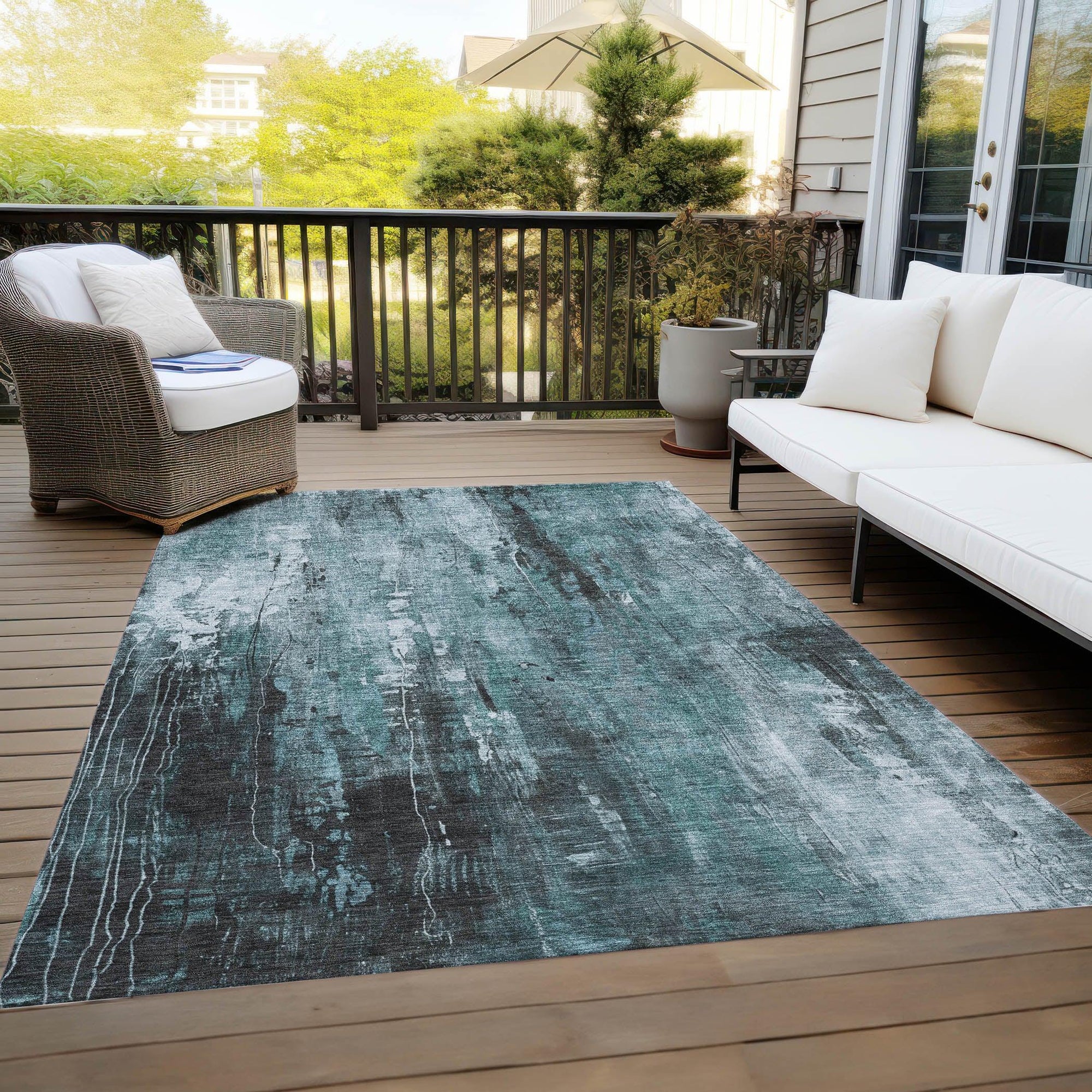 LOOMLAN Rugs Caelion Teal Washable Indoor-Outdoor Rug