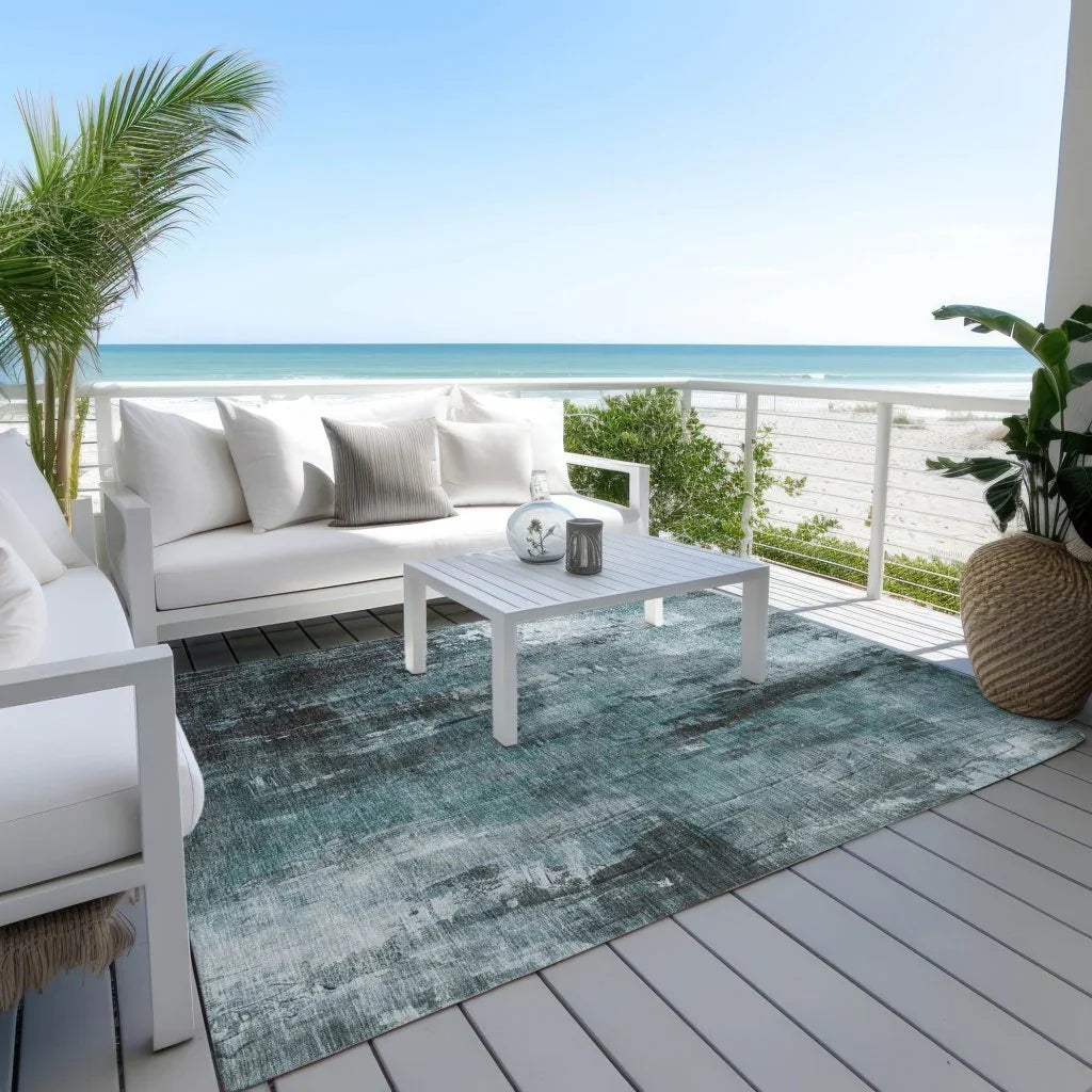 LOOMLAN Rugs Caelion Teal Washable Indoor-Outdoor Rug