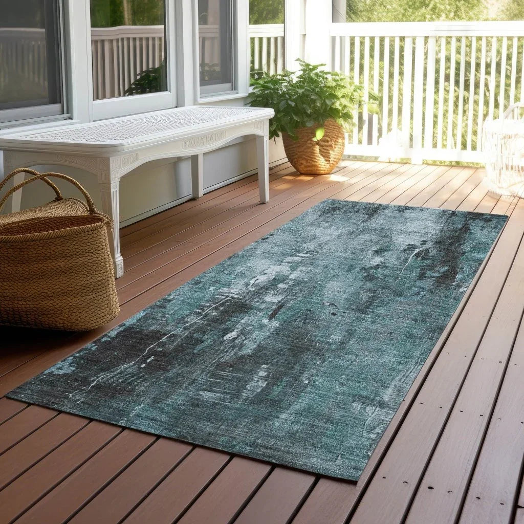 LOOMLAN Rugs Caelion Teal Washable Indoor-Outdoor Rug