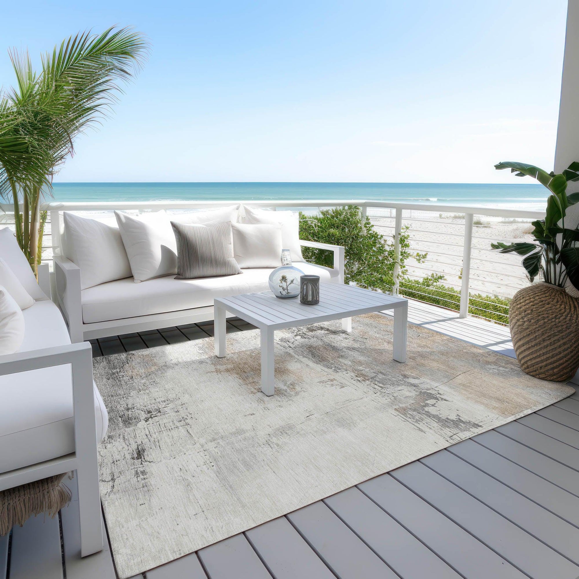 LOOMLAN Rugs Caelius Ivory Washable Indoor-Outdoor Rug