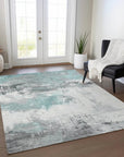 LOOMLAN Rugs Caelius Teal Washable Indoor-Outdoor Rug