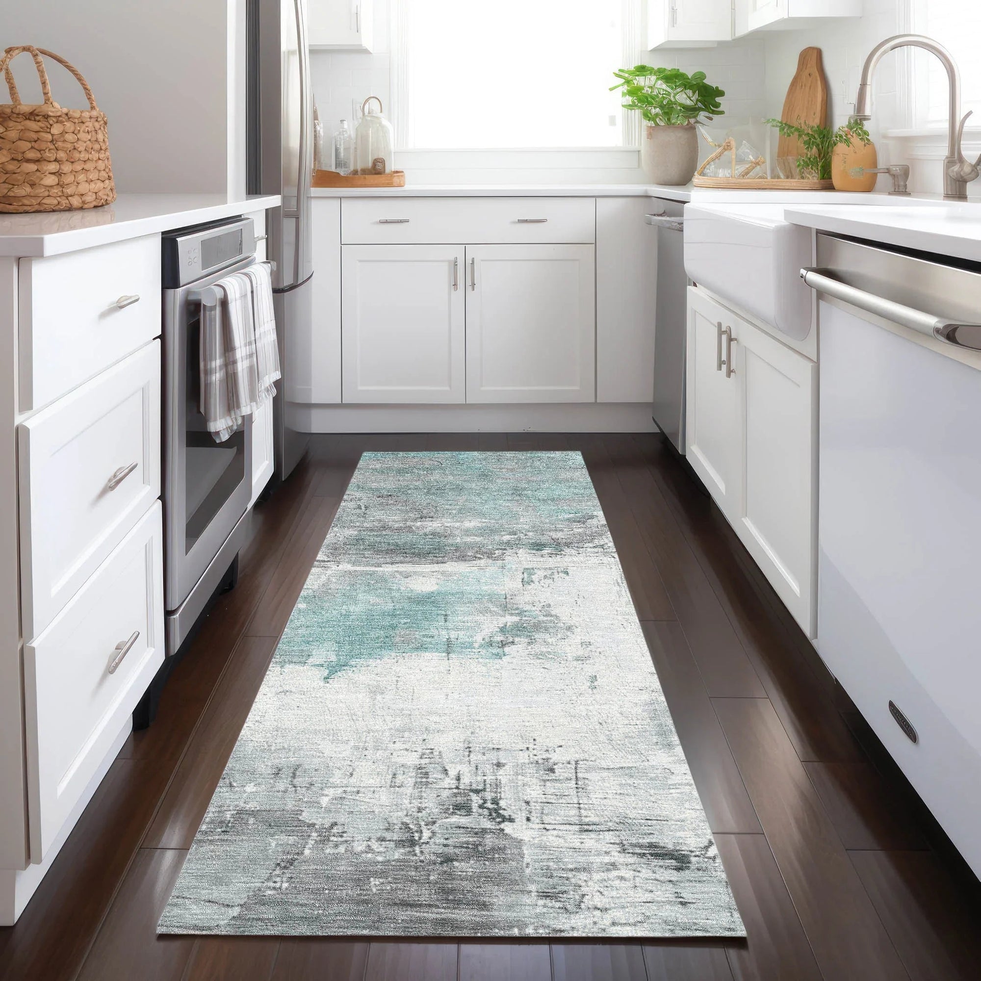 LOOMLAN Rugs Caelius Teal Washable Indoor-Outdoor Rug