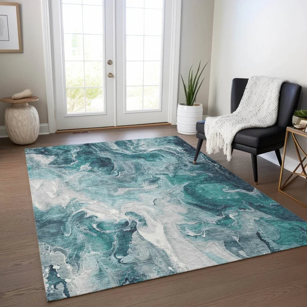 LOOMLAN Rugs Caelor Teal Washable Indoor-Outdoor Rug
