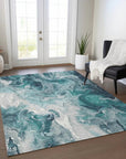 LOOMLAN Rugs Caelor Teal Washable Indoor-Outdoor Rug