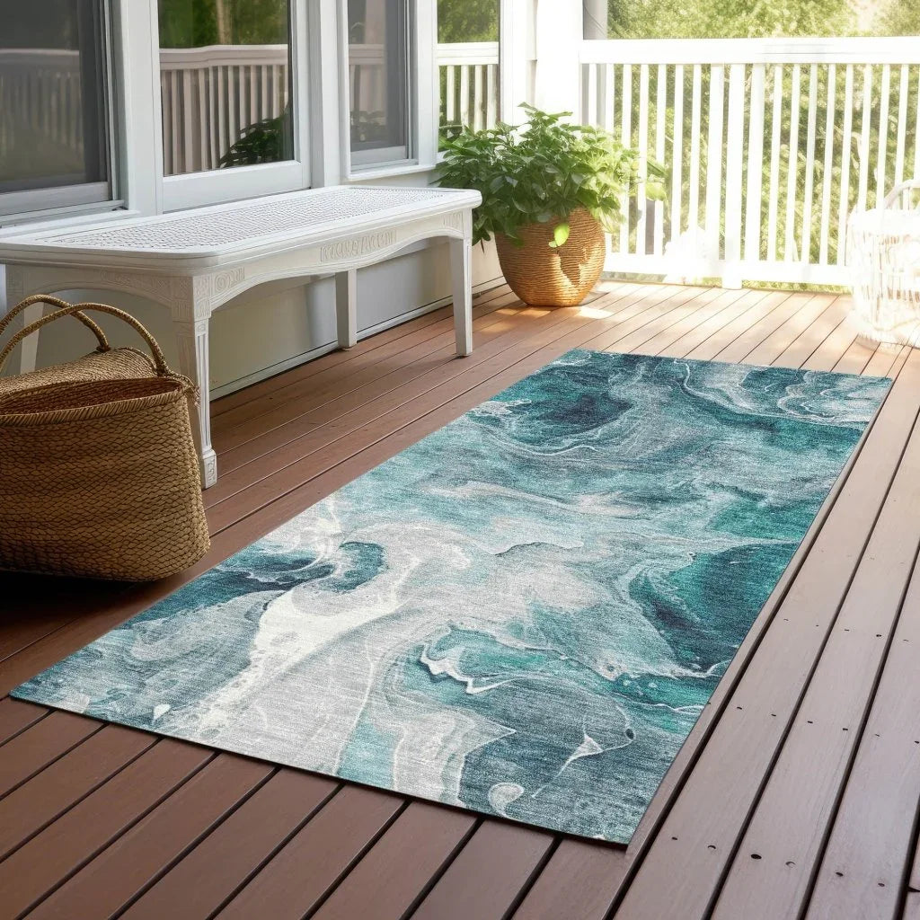 LOOMLAN Rugs Caelor Teal Washable Indoor-Outdoor Rug