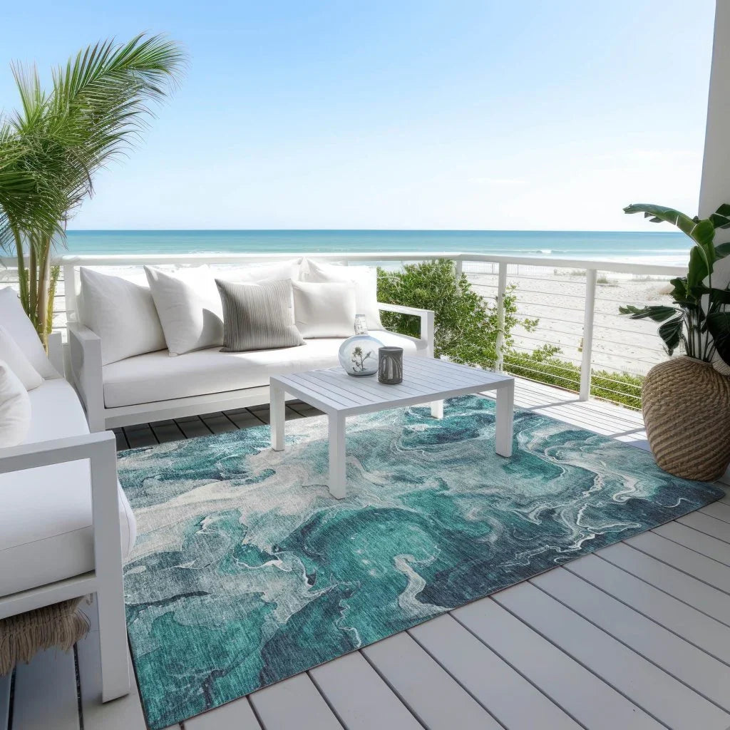 LOOMLAN Rugs Caelor Teal Washable Indoor-Outdoor Rug