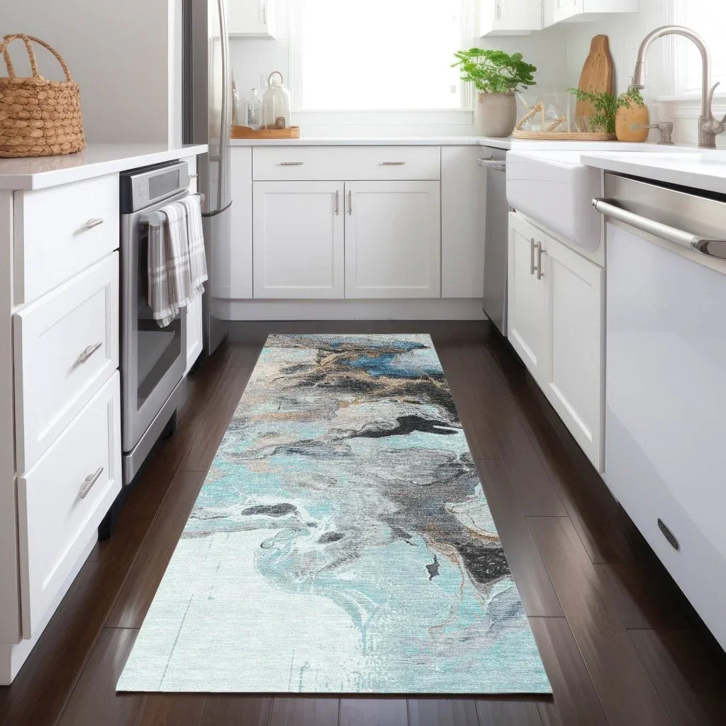 LOOMLAN Rugs Caelora Teal Washable Indoor-Outdoor Rug