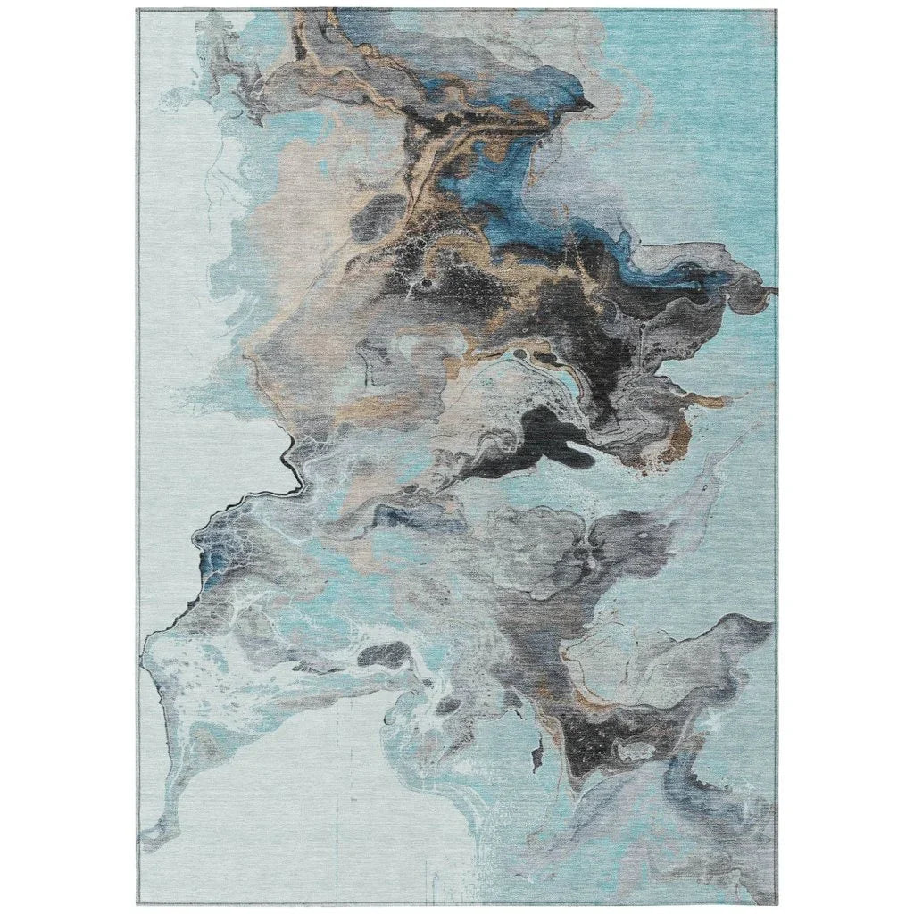 LOOMLAN Rugs Caelora Teal Washable Indoor-Outdoor Rug