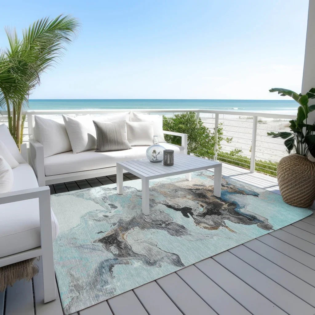 LOOMLAN Rugs Caelora Teal Washable Indoor-Outdoor Rug