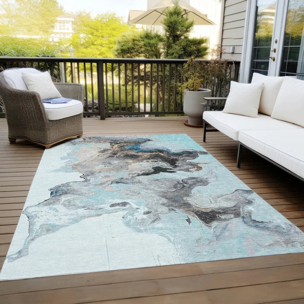 LOOMLAN Rugs Caelora Teal Washable Indoor-Outdoor Rug