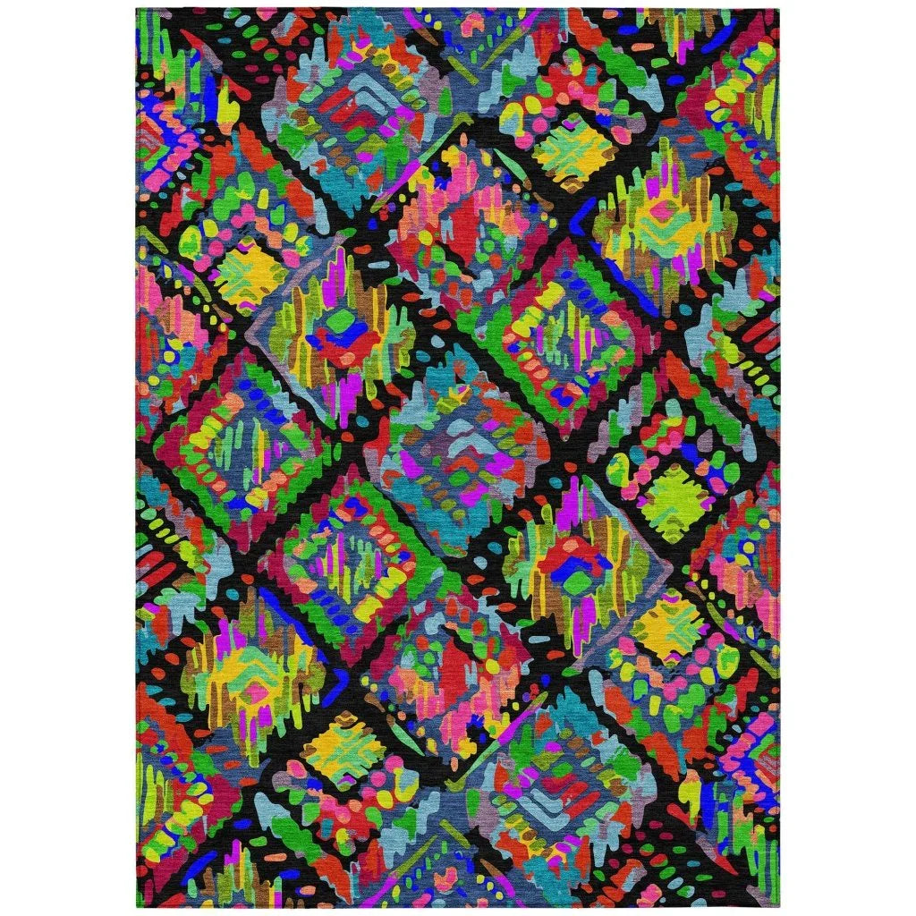 LOOMLAN Rugs Caeluma Black Washable Indoor-Outdoor Rug