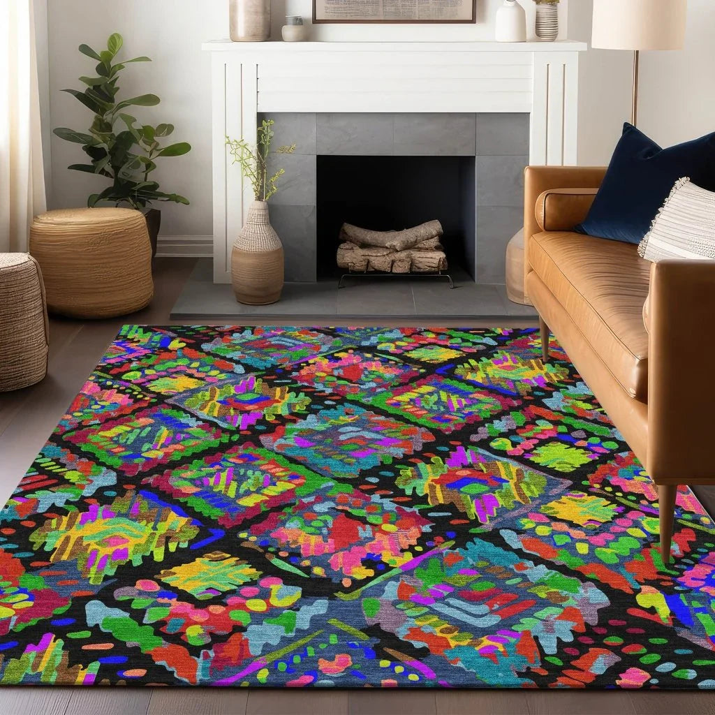 LOOMLAN Rugs Caeluma Black Washable Indoor-Outdoor Rug