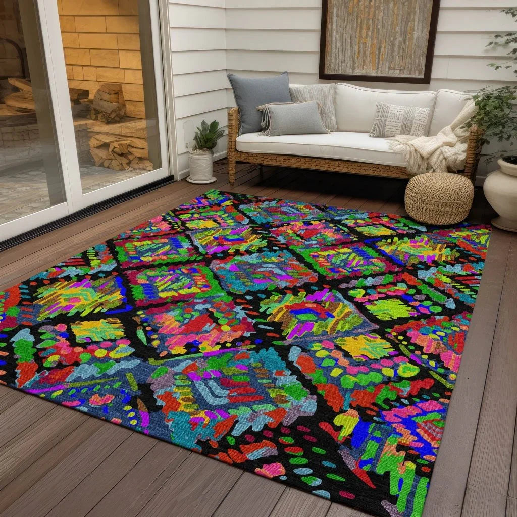 LOOMLAN Rugs Caeluma Black Washable Indoor-Outdoor Rug