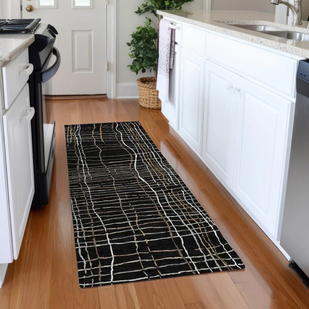 LOOMLAN Rugs Calista Black Washable Indoor-Outdoor Rug