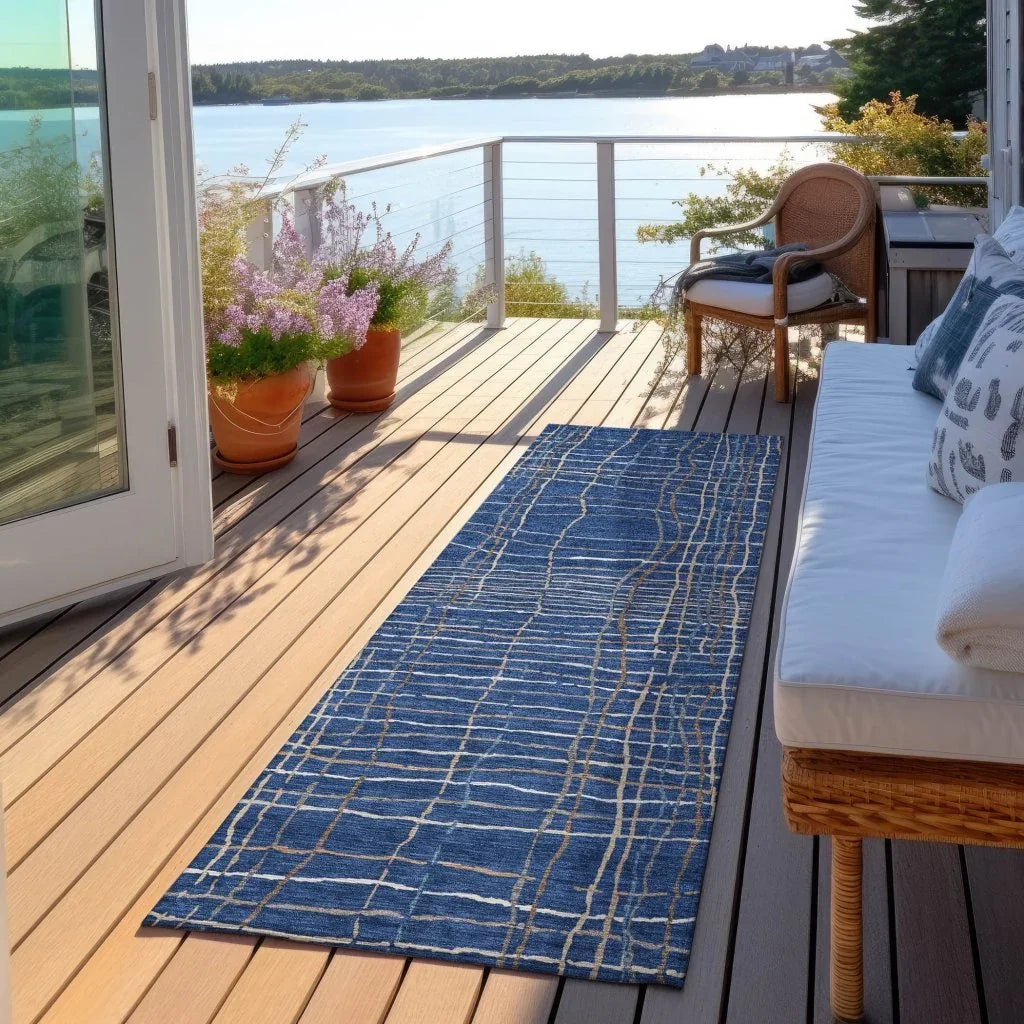 LOOMLAN Rugs Calista Blue Washable Indoor-Outdoor Rug