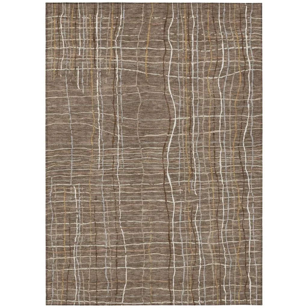 LOOMLAN Rugs Calista Brown Washable Indoor-Outdoor Rug