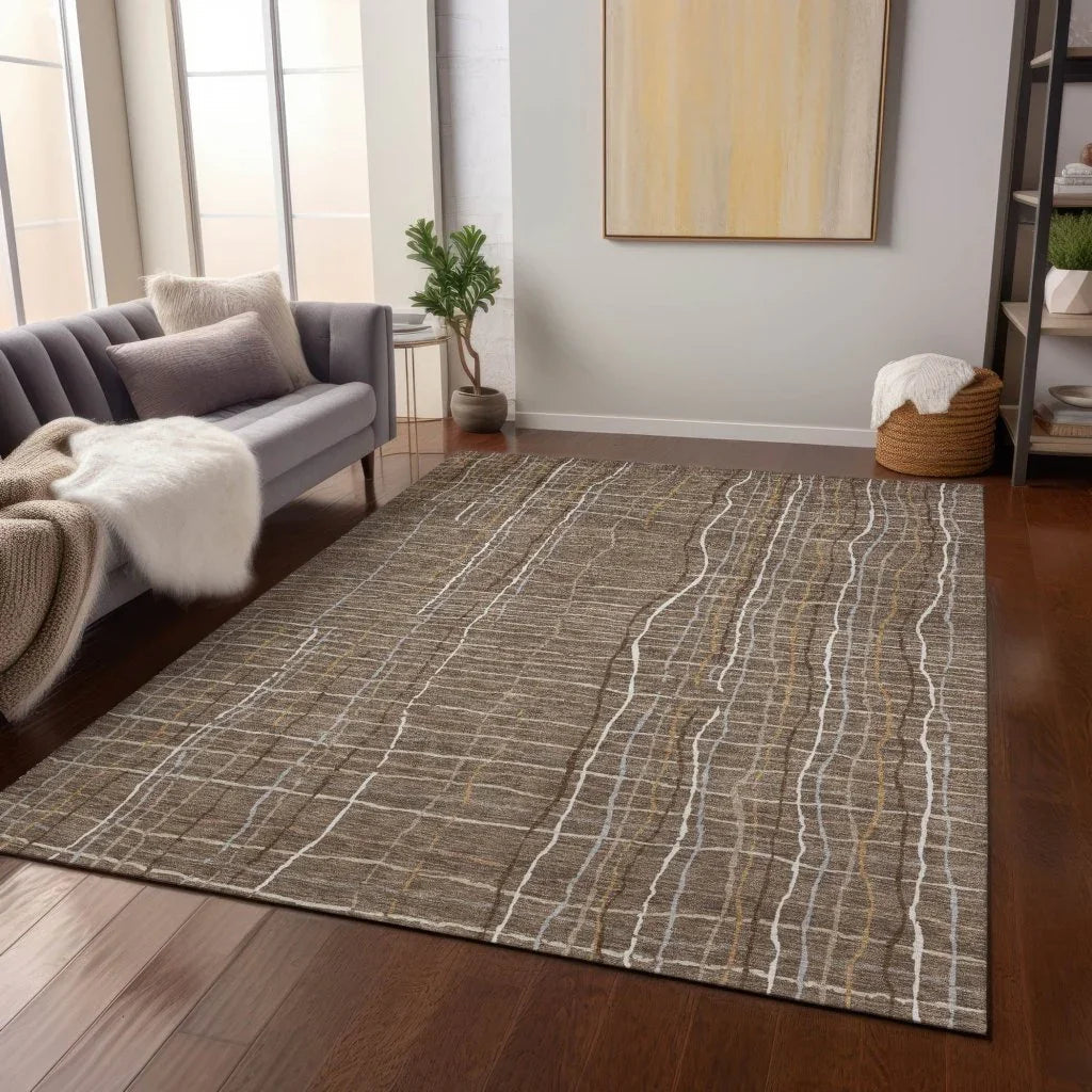 LOOMLAN Rugs Calista Brown Washable Indoor-Outdoor Rug