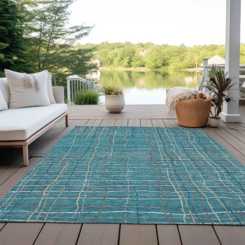 LOOMLAN Rugs Calista Teal Washable Indoor-Outdoor Rug