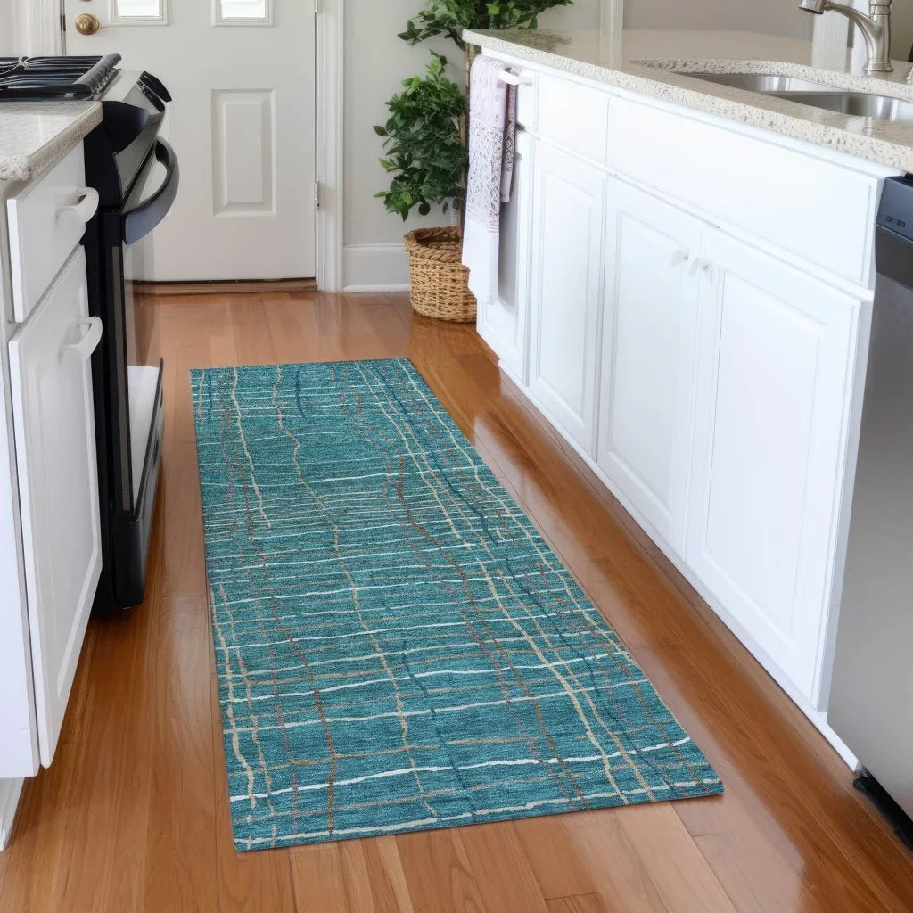 LOOMLAN Rugs Calista Teal Washable Indoor-Outdoor Rug