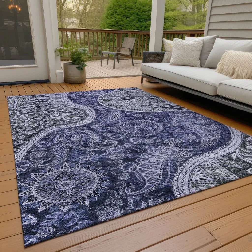 LOOMLAN Rugs Carmina Blue Washable Indoor-Outdoor Rug