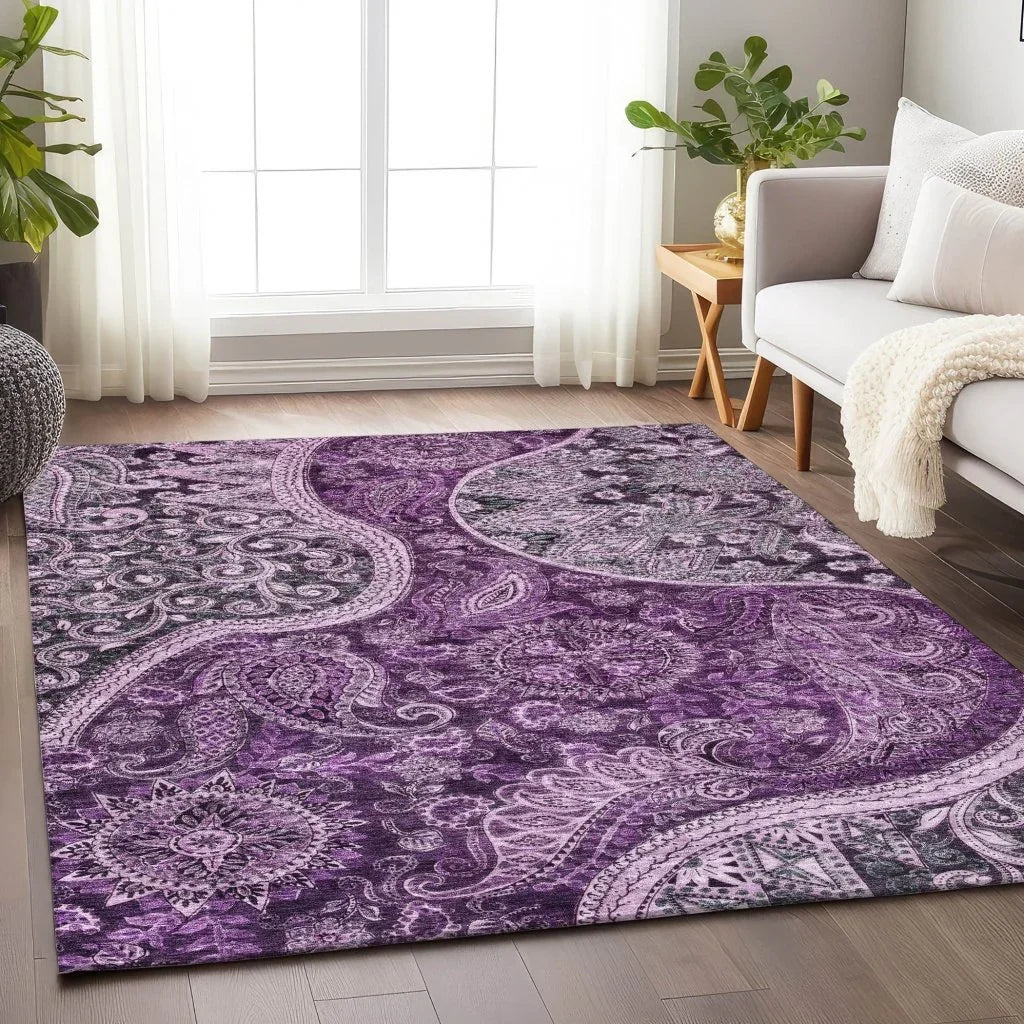 LOOMLAN Rugs Carmina Purple Washable Indoor-Outdoor Rug