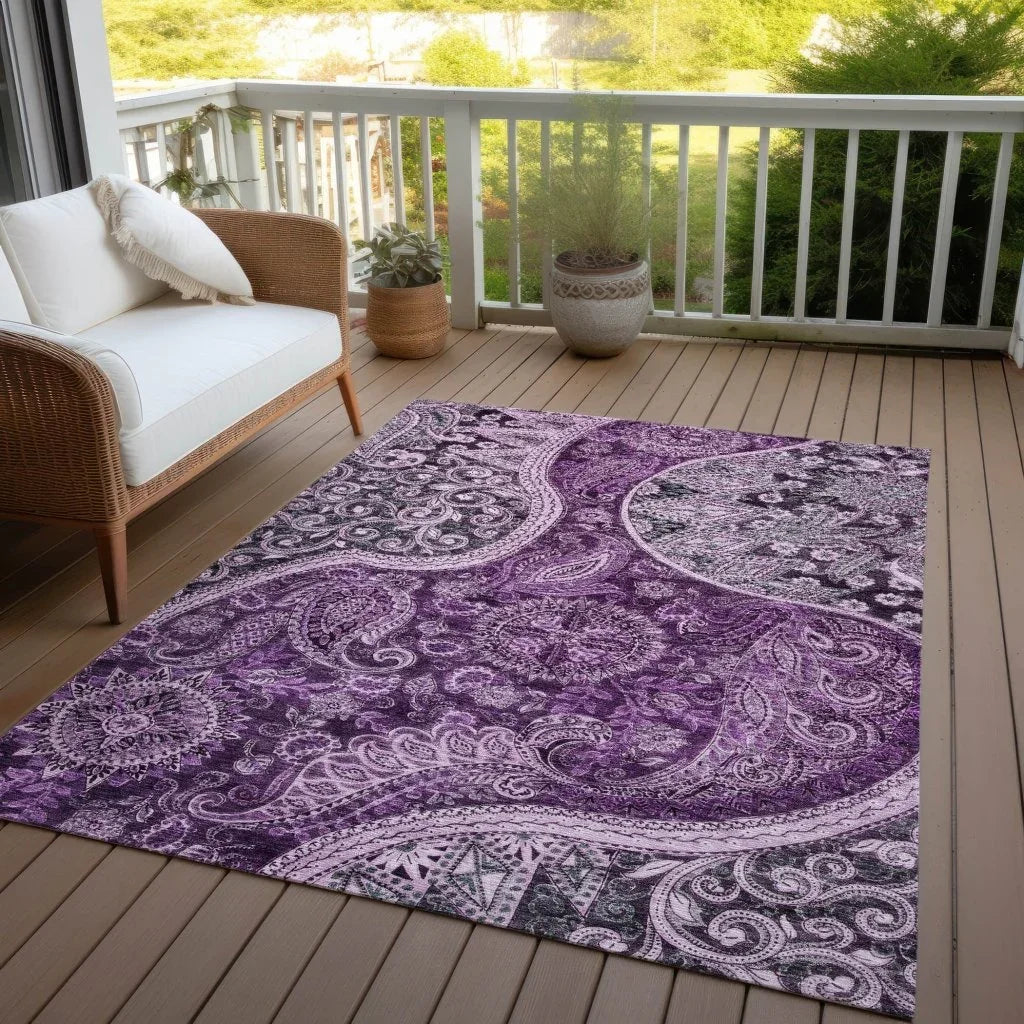 LOOMLAN Rugs Carmina Purple Washable Indoor-Outdoor Rug