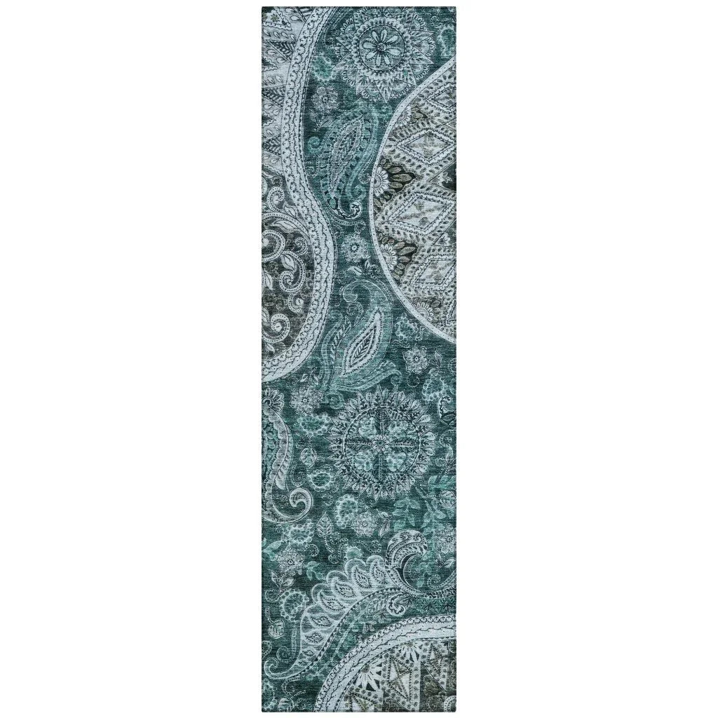 LOOMLAN Rugs Carmina Teal Washable Indoor-Outdoor Rug
