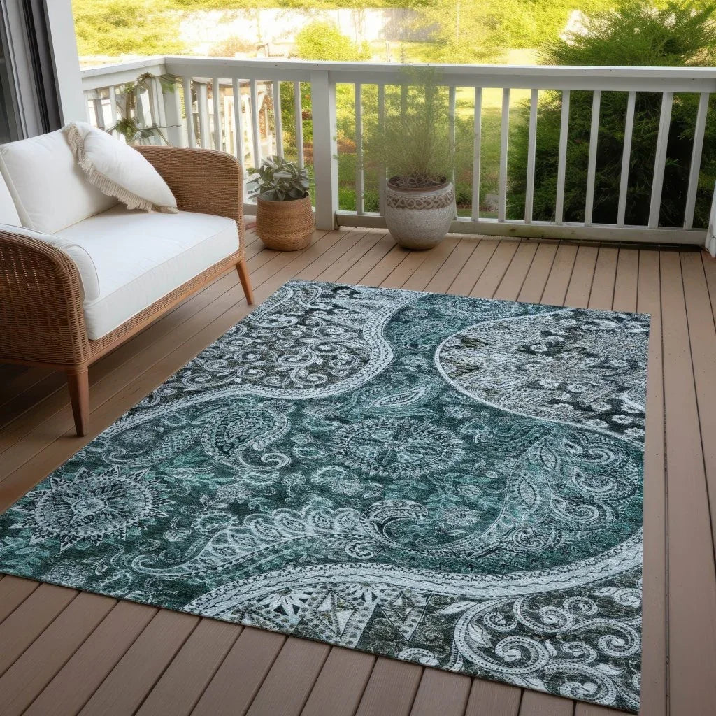 LOOMLAN Rugs Carmina Teal Washable Indoor-Outdoor Rug