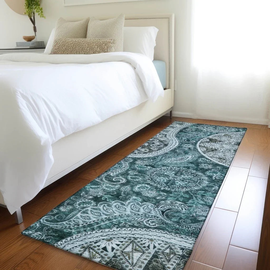 LOOMLAN Rugs Carmina Teal Washable Indoor-Outdoor Rug