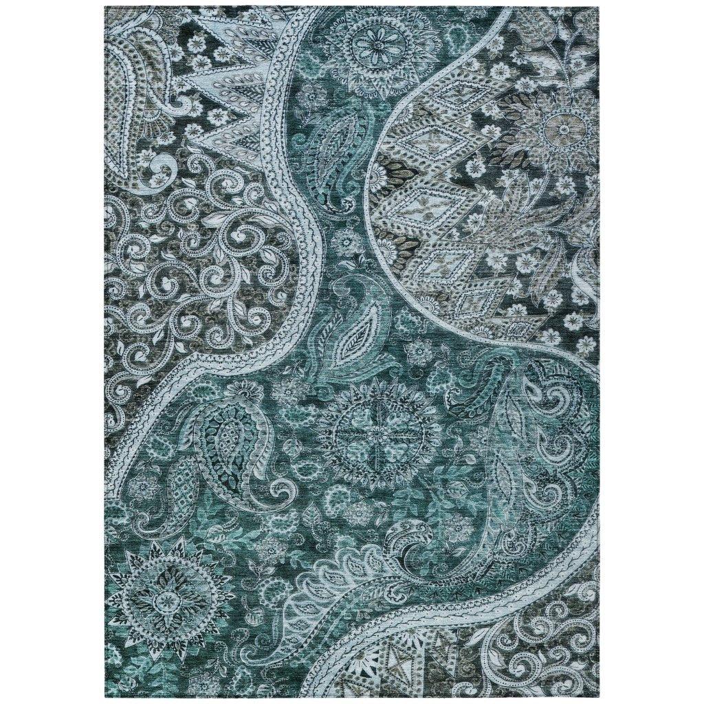 LOOMLAN Rugs Carmina Teal Washable Indoor-Outdoor Rug