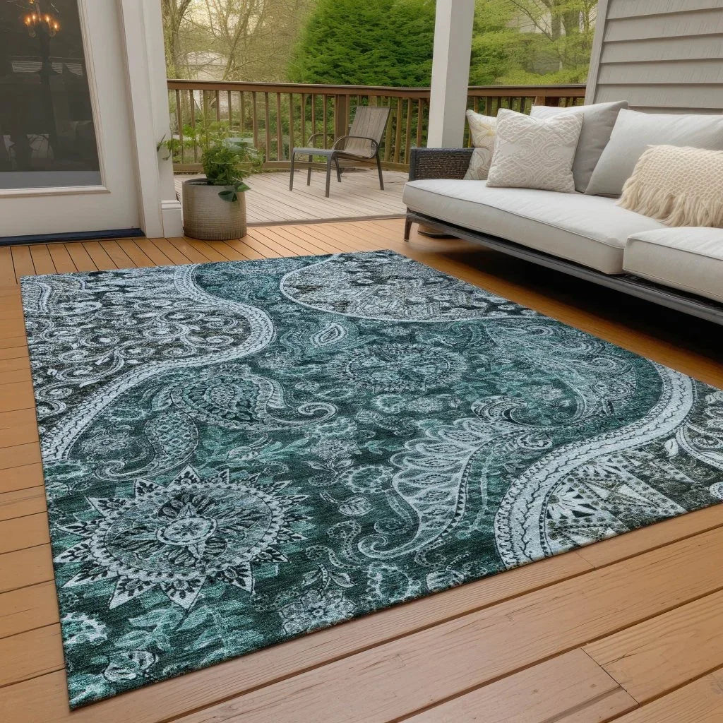 LOOMLAN Rugs Carmina Teal Washable Indoor-Outdoor Rug