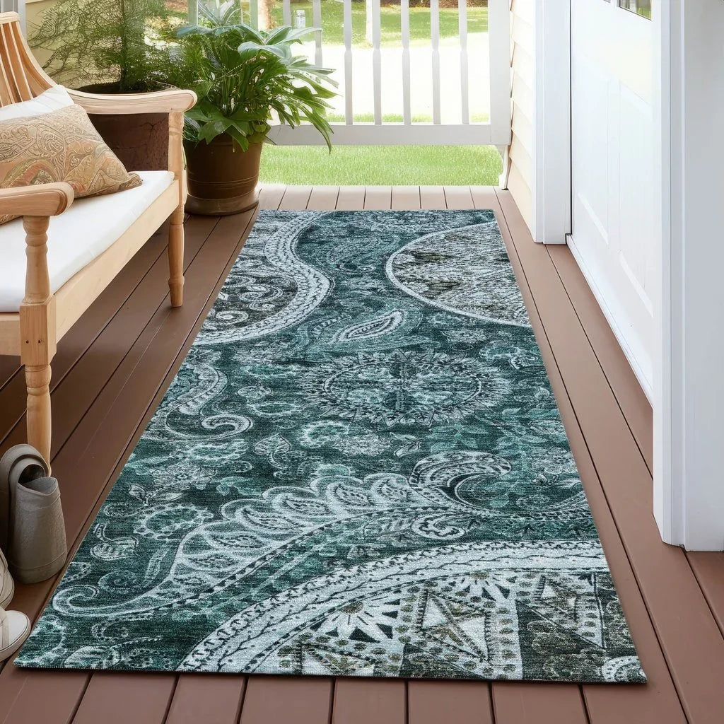 LOOMLAN Rugs Carmina Teal Washable Indoor-Outdoor Rug