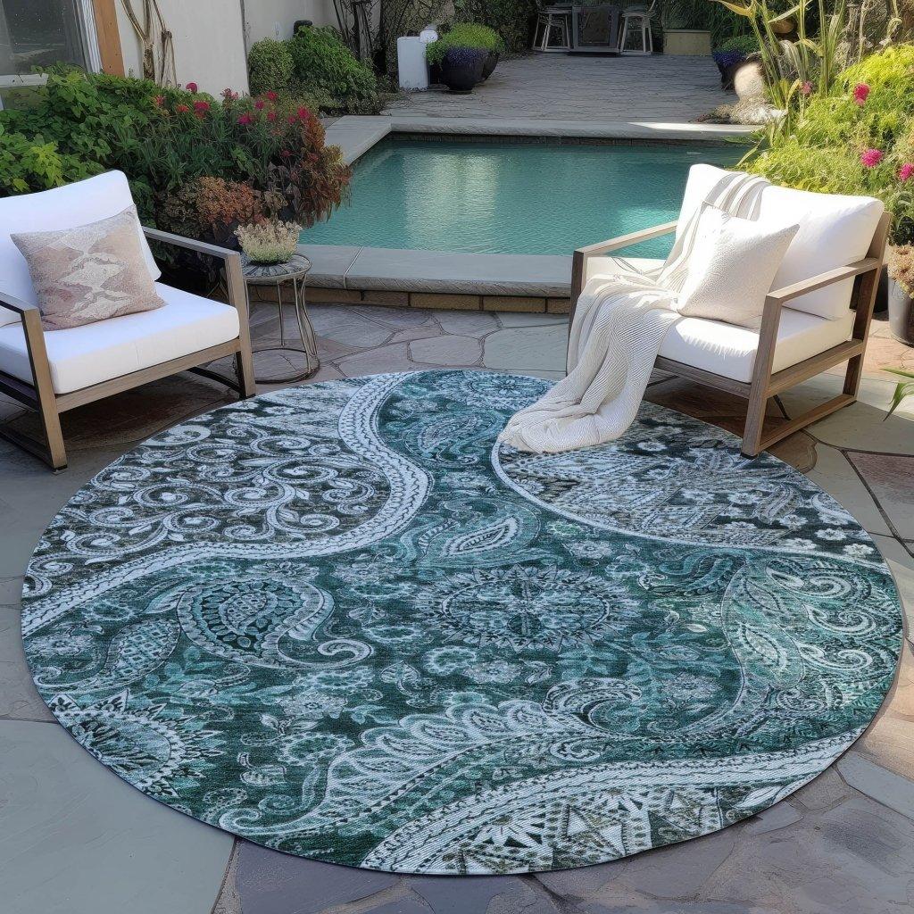 LOOMLAN Rugs Carmina Teal Washable Indoor-Outdoor Rug