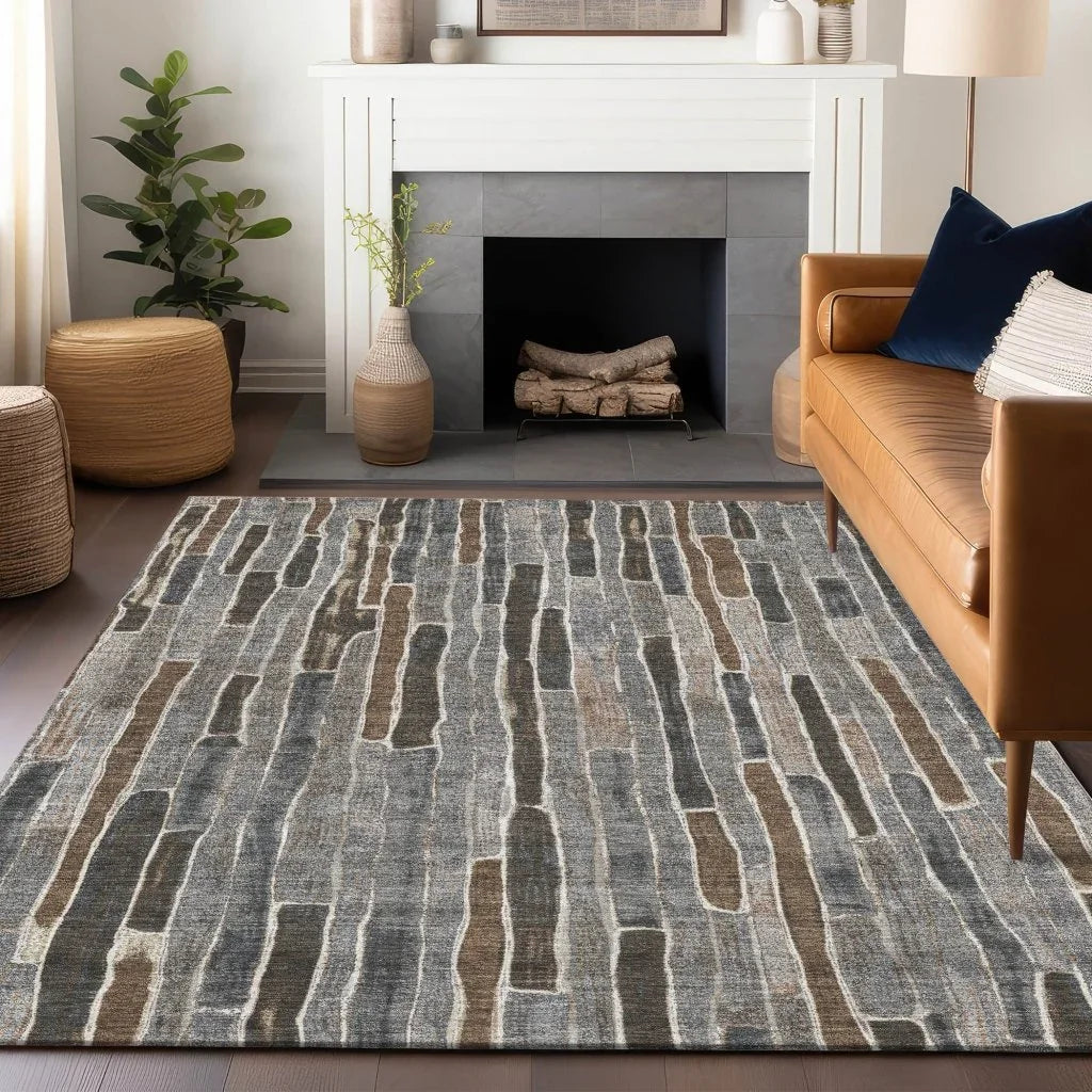 LOOMLAN Rugs Casava Gray Washable Indoor-Outdoor Rug