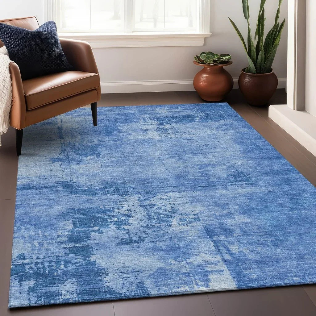 LOOMLAN Rugs Cassiva Navy Washable Indoor-Outdoor Rug