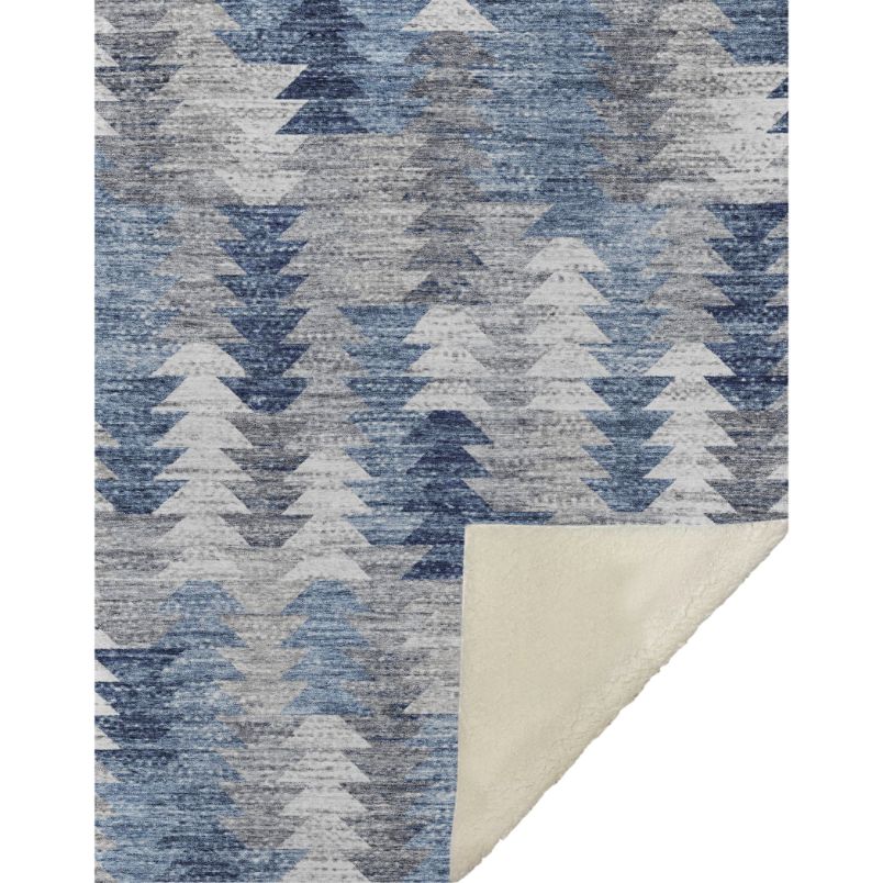 Angled Checks Blue Washable Indoor-Outdoor Rug