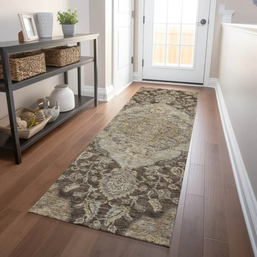 LOOMLAN Rugs Celia Brown Washable Indoor-Outdoor Rug