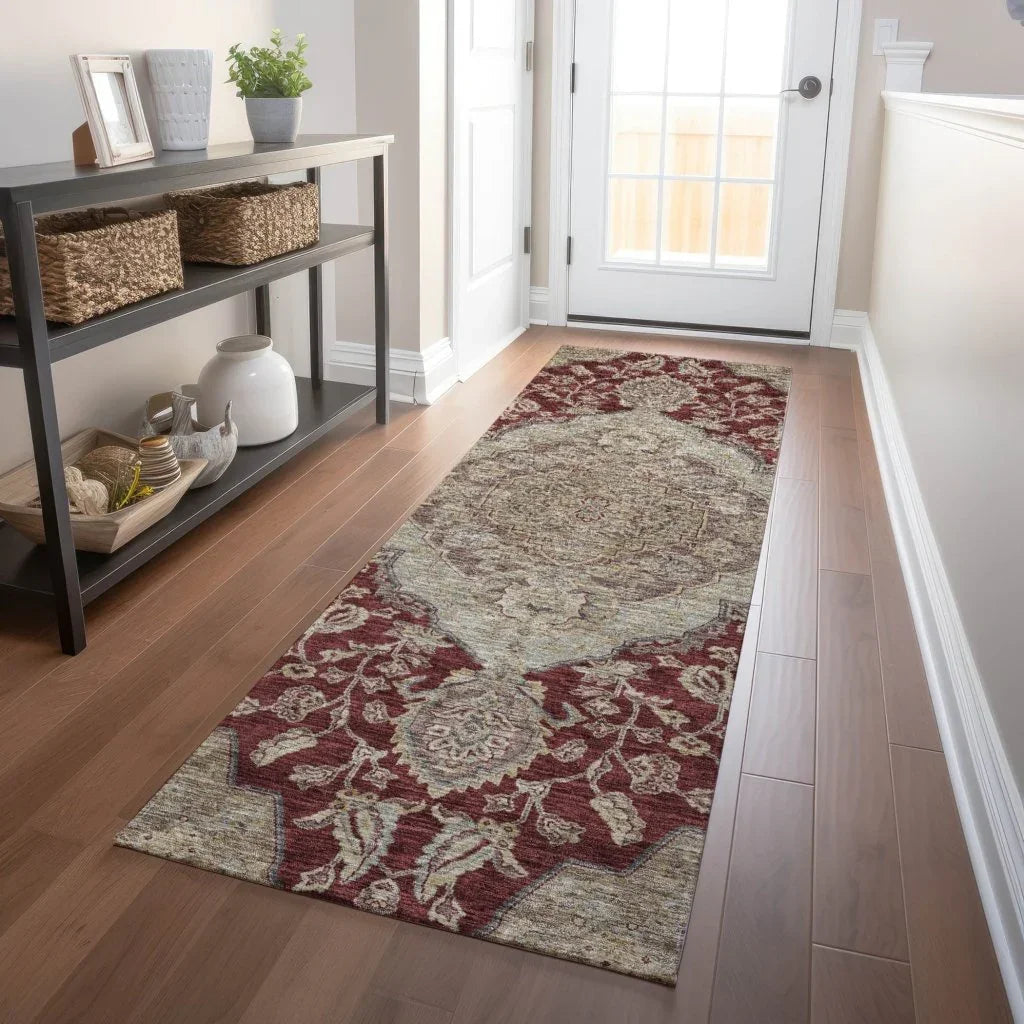 LOOMLAN Rugs Celia Red Washable Indoor-Outdoor Rug