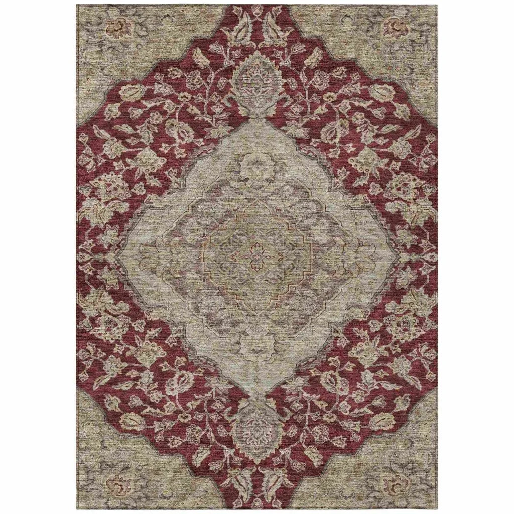 LOOMLAN Rugs Celia Red Washable Indoor-Outdoor Rug