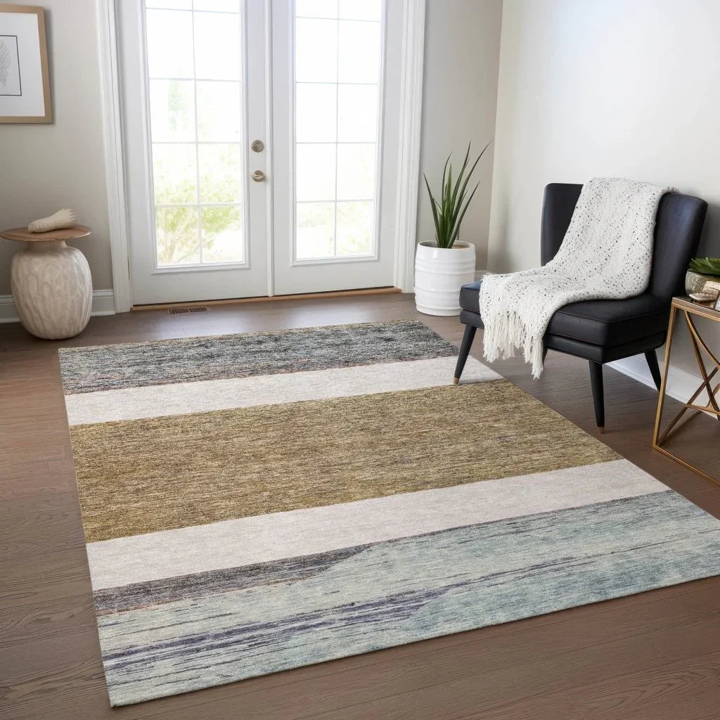 LOOMLAN Rugs Chantissa Brown Washable Indoor-Outdoor Rug