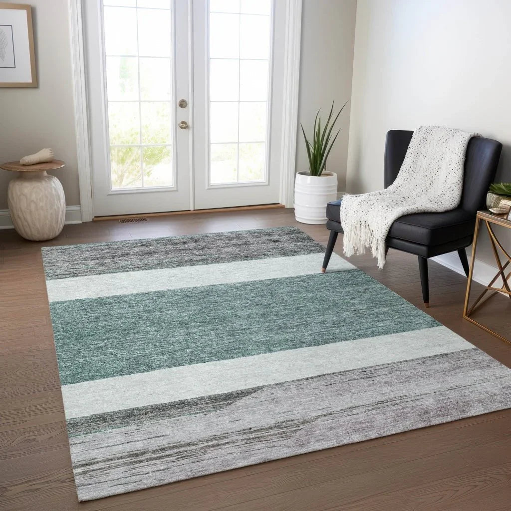 LOOMLAN Rugs Chantissa Teal Washable Indoor-Outdoor Rug
