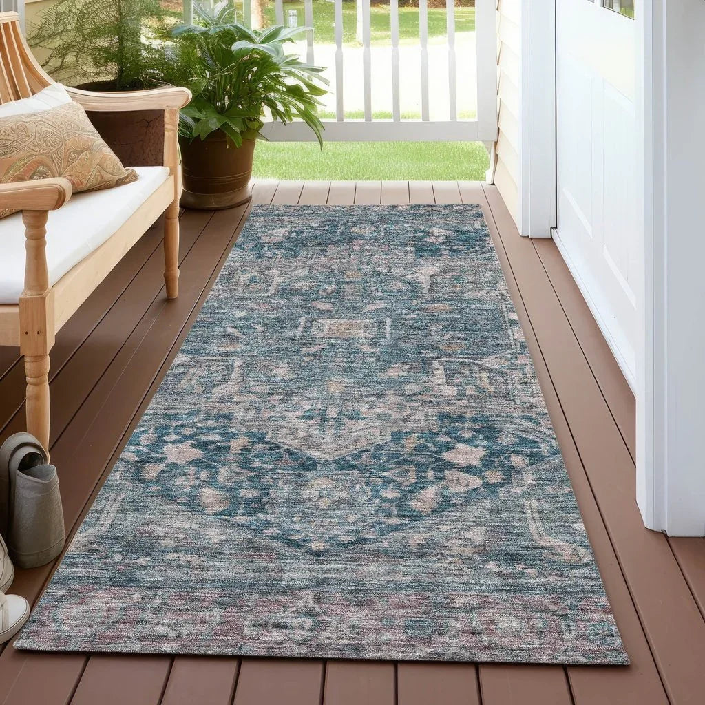 LOOMLAN Rugs Clarina Blue Washable Indoor-Outdoor Rug